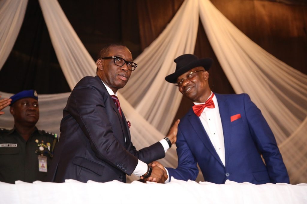Be humble, Okowa charges new commissioners, decries indecent speech of political leaders; Tiije flounders