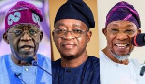 From left, Bola Tinubu, Governor Oyetola and Aregbesola.