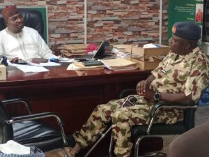 Dr. Engr. Sadiq interacting with Air Commodore Adedoyin during the Air Commodore's visit..