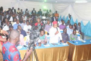 A cross section of journalists at the briefing.