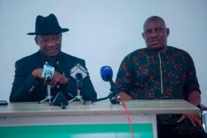 Mr. Charles Aniagwu, Delta's Commissioner for Information, left, and Mr. Olisa Ifeajika, Chief Press Secretary to the Governor.