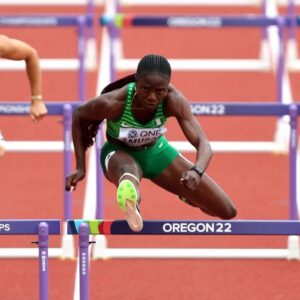 Tobi Amusan in action for Nigeria for gold medal.