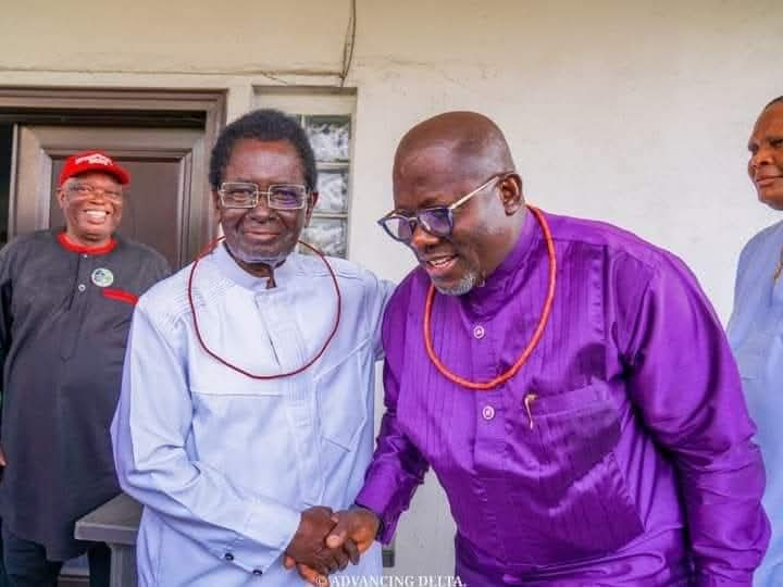 Oborevwori greets Chief Godwin Ogbetuo at 93