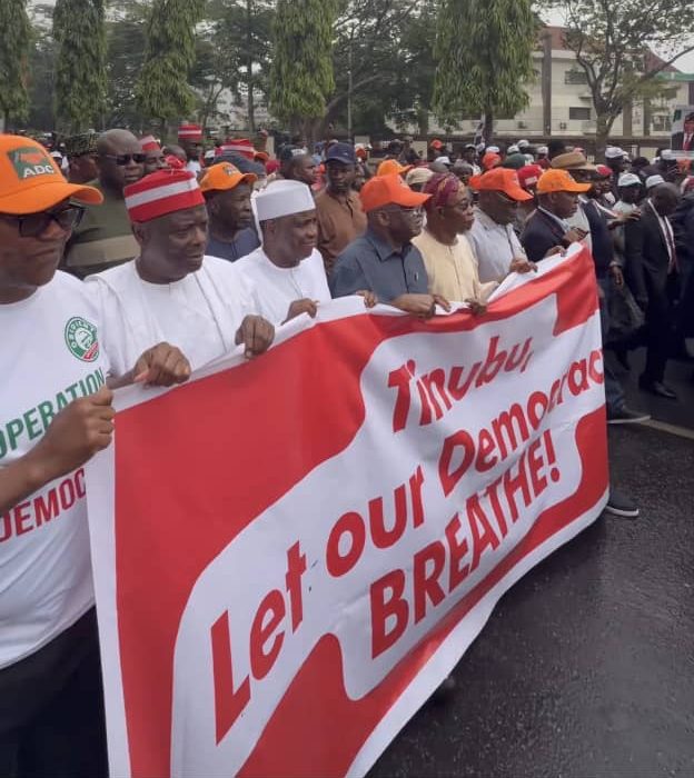 ADC Leaders, supporters storm INEC Headquarters in #OccupyINEC Protest over Executive delisting