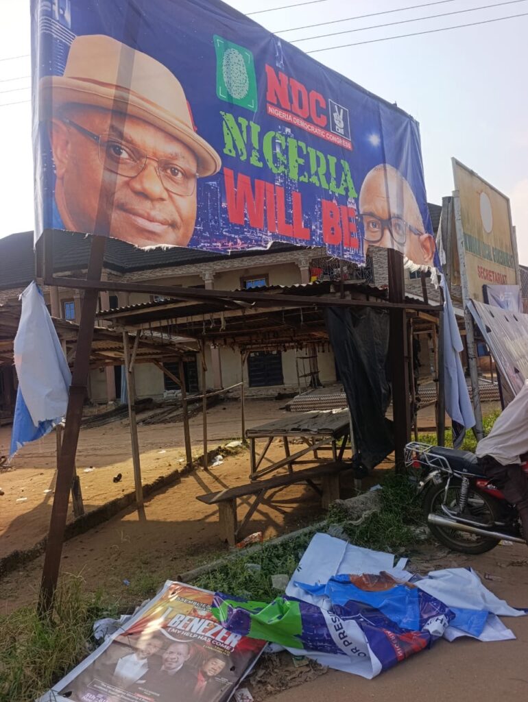 NDC raises alarm over destruction of Ochei’s campaign banner, demands police action